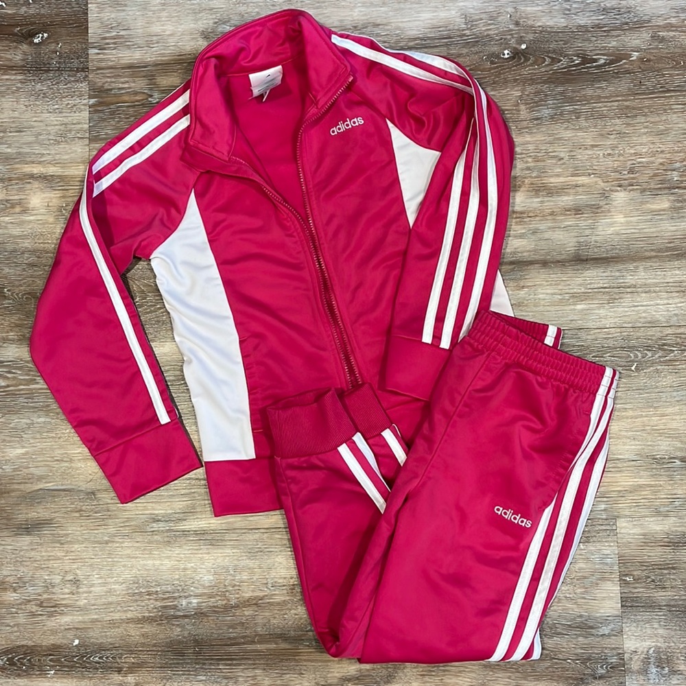 Adidas Girls pink jogger track suit set - Size 5
